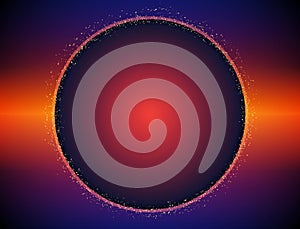 Abstract vector shining blue, orange background with bokeh and round banner