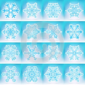 Abstract Vector Snowflake Icon Collection with Ice Blue Background Gradient