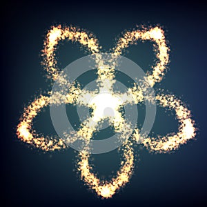 Abstract vector space background. Flower of glowing particles and light rays. Futuristic technology style.