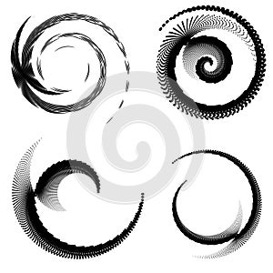 Abstract vector spiral elements, radial geometric striped patterns