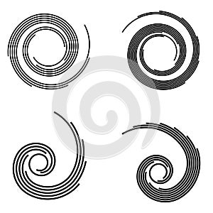 Abstract vector spiral elements, radial geometric striped patterns