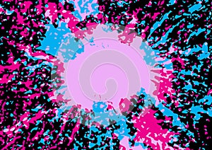 Abstract vector splatter blue and pink color on black background design. illustration vector design