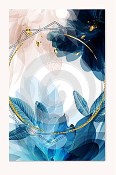 Abstract vector template in blue color with florals