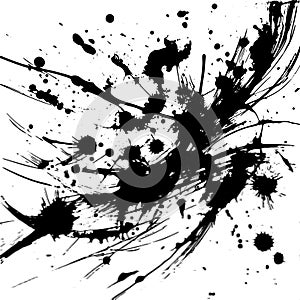 Abstract vector textures with black ink splatters and streaks on white