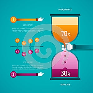 Abstract vector timeline and hourglass bar diagram infographic template in flat style