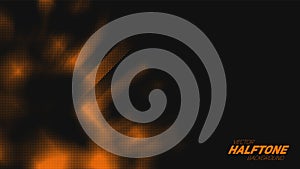 Abstract vector torn orange halftone background. Scrathed dotted texture element.