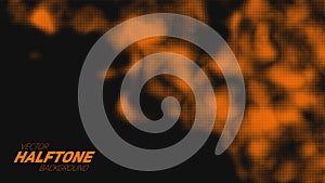 Abstract vector torn orange halftone background. Scrathed dotted texture element.