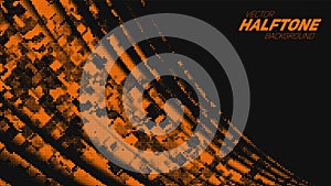 Abstract vector torn orange halftone corner wave. Scrathed dotted texture element.