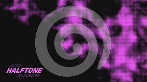 Abstract vector torn violet halftone background. Scrathed dotted texture element.