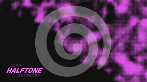 Abstract vector torn violet halftone background. Scrathed dotted texture element.