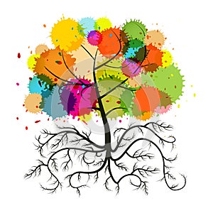 Abstract Vector Tree with Roots and Colorful Splashes