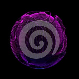 Abstract vector violet colorful mesh sphere on dark background. Futuristic style card.