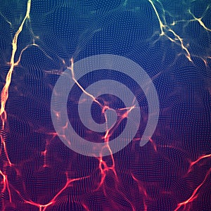 Abstract vector violet wave mesh background. Point cloud array. Chaotic light waves. Technological cyberspace background