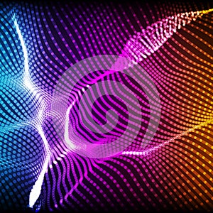 Abstract vector violet wave mesh background. Point cloud array. Chaotic light waves. Technological cyberspace background