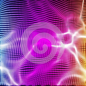 Abstract vector violet wave mesh background. Point cloud array. Chaotic light waves. Technological cyberspace background