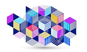 Abstract vector wallpaper with 3D isometric cubes blocks, geometric construction with blocks shapes and forms, cubic polygonal low