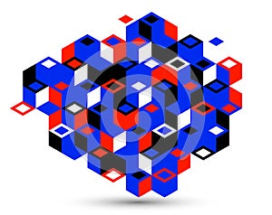 Abstract vector wallpaper with 3D isometric cubes blocks, geometric construction with blocks shapes and forms, cubic polygonal low