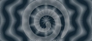 Abstract vector wave background made with linear Moire, op art effect surreal texture, sound and music waves theme, black and