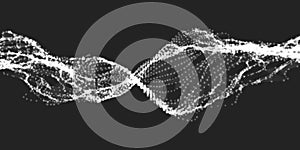 Abstract vector wave mesh background. Point cloud array. Chaotic light waves. Technological cyberspace background. Cyber