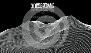 Abstract vector wireframe landscape background. Cyberspace grid. 3d technology wireframe vector illustration. Digital