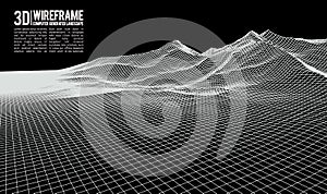 Abstract vector wireframe landscape background. Cyberspace grid. 3d technology wireframe vector illustration. Digital