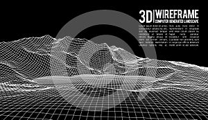 Abstract vector wireframe landscape background. Cyberspace grid. 3d technology wireframe vector illustration. Digital