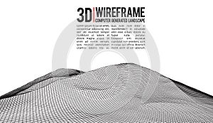 Abstract vector wireframe landscape background. Cyberspace grid. 3d technology wireframe vector illustration. Digital