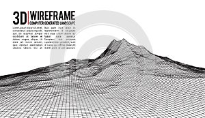Abstract vector wireframe landscape background. Cyberspace grid. 3d technology wireframe vector illustration. Digital