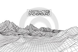 Abstract vector wireframe landscape background. Cyberspace grid. 3d technology wireframe vector illustration. Digital