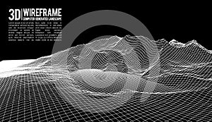 Abstract vector wireframe landscape background. Cyberspace grid. 3d technology wireframe vector illustration. Digital photo