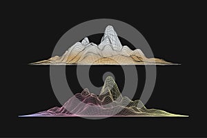 Abstract wireframe mesh mountains, front