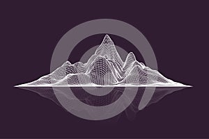 Abstract wireframe mesh mountains, front view
