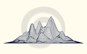 Abstract wireframe mountains. Cyberspace grid