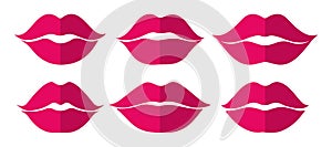 Abstract Vector Woman or Lady Pink Lips Pack Icons Design Template