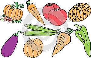 Abstract vegetable collection design on white