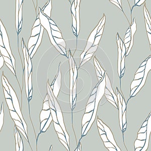Seamless vegetative pattern on a blue-gray background. .