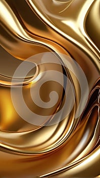 Abstract vertical background. Gold liquid metal, bends of metal. AI generative