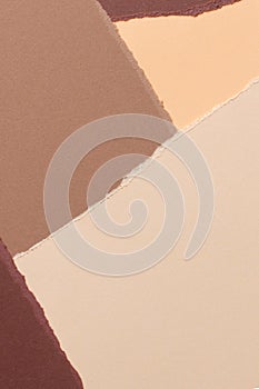 Abstract vertical beige brown colors background. Grunge ripped torn paper pieces with ragged edges. Top view, copy space