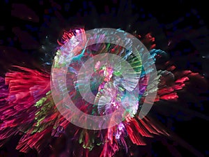 Abstract vibrant digital explosion fantasy particle cybernetic design texture futuristic fractal pattern