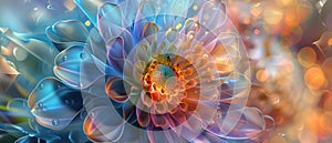 Abstract vibrant flower with a blurred background highlighting its intricate petals and colors