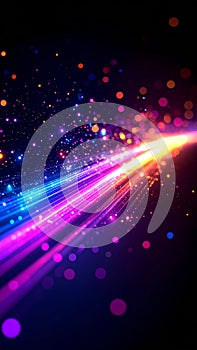 Abstract Vibrant Light Trails Streaks and Bokeh Particles Motion Blur Dark Background