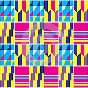 African Kente vector seamless textile or fabric print tribal pattern, traditional nwentoma cloth style design with geometric motif