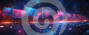 Abstract vibrant visualization of digital code and data processing concepts