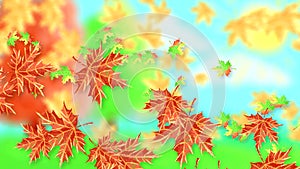 Abstract video with falling horizontally colorful leaves