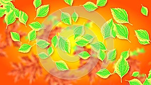 Abstract video with falling horizontally colorful leaves