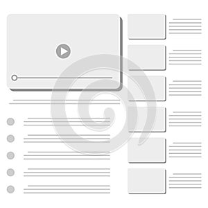 Abstract video interface layout with content cards and text placeholders. Illustrating modern web designs, video platforms, or photo