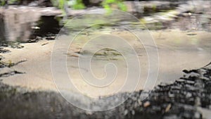 Abstract view of drinkable erupting fresh water source in nature. Natural crystal clear water comes from underground and makes the