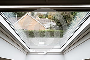 Abstract view of a newly installed skylight window in a loft conversion. photo