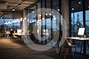Abstract blurred office interior at night