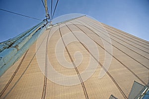 Abstract view of old sailing boat mast with rigging